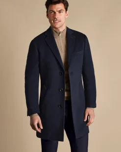 Coats|Navy<Charles Tyrwhitt Wool Overcoat - Navy