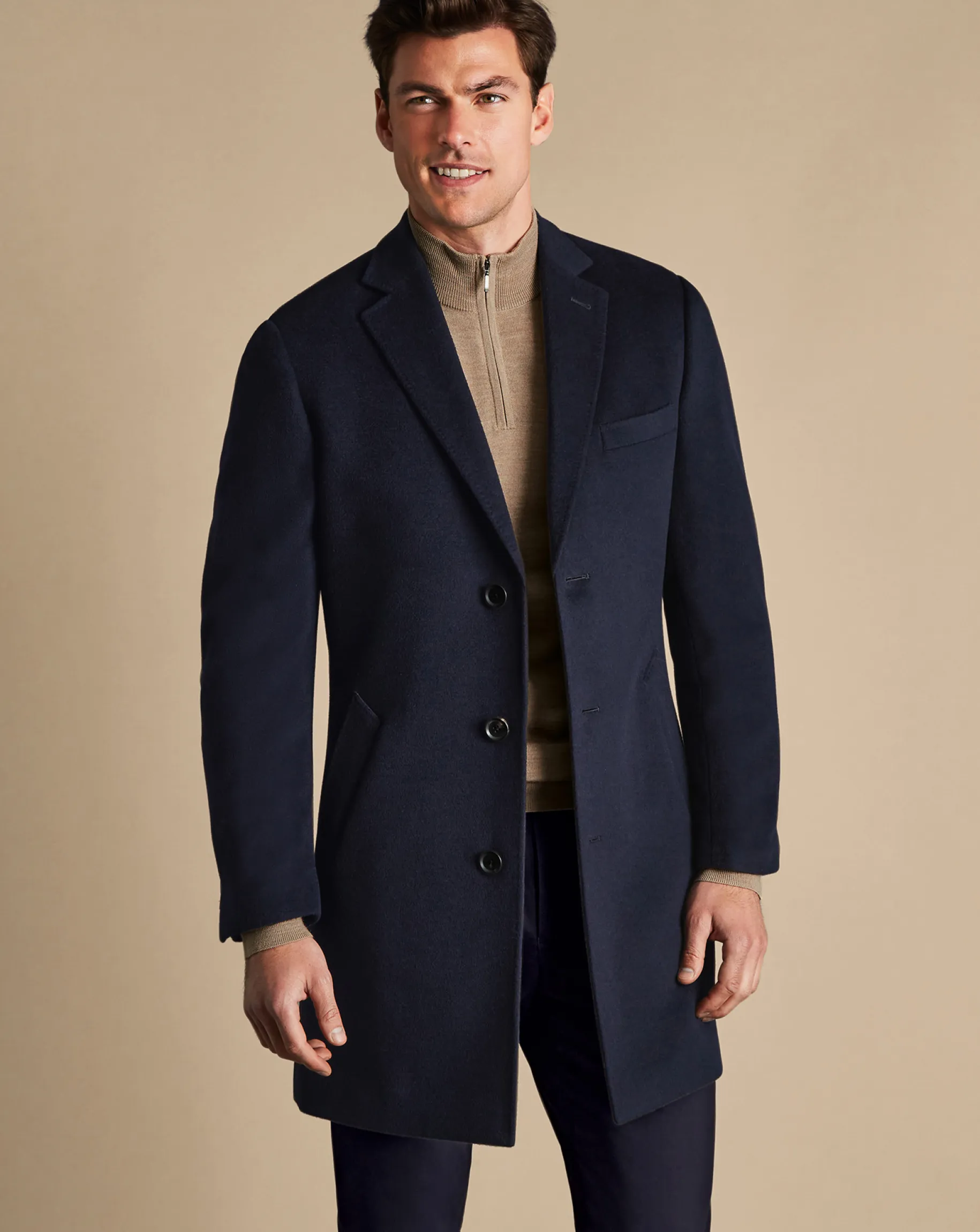 Coats|Navy<Charles Tyrwhitt Wool Overcoat - Navy