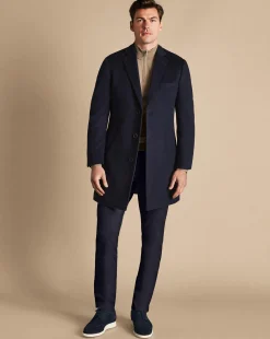 Coats|Navy<Charles Tyrwhitt Wool Overcoat - Navy