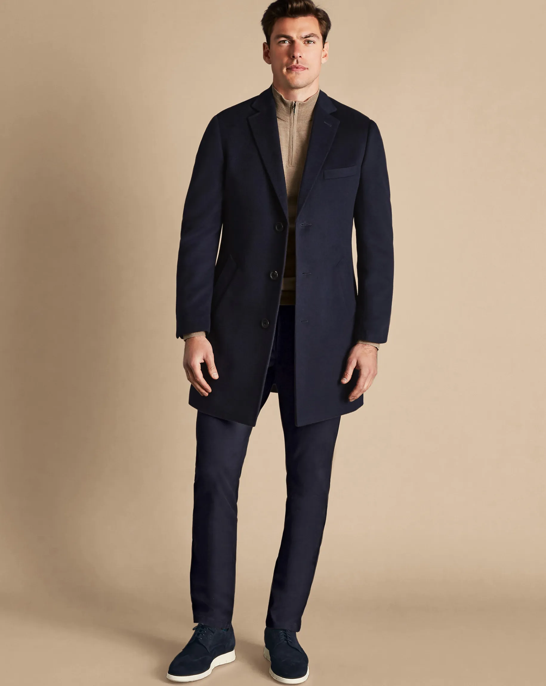 Coats|Navy<Charles Tyrwhitt Wool Overcoat - Navy