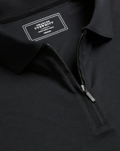 Zip Neck polos|Smart polos<Charles Tyrwhitt Zip-Neck Jersey Polo - Black