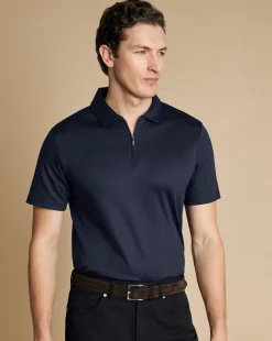 Zip Neck polos|Blue Shirts<Charles Tyrwhitt Zip-Neck Jersey Polo - Navy