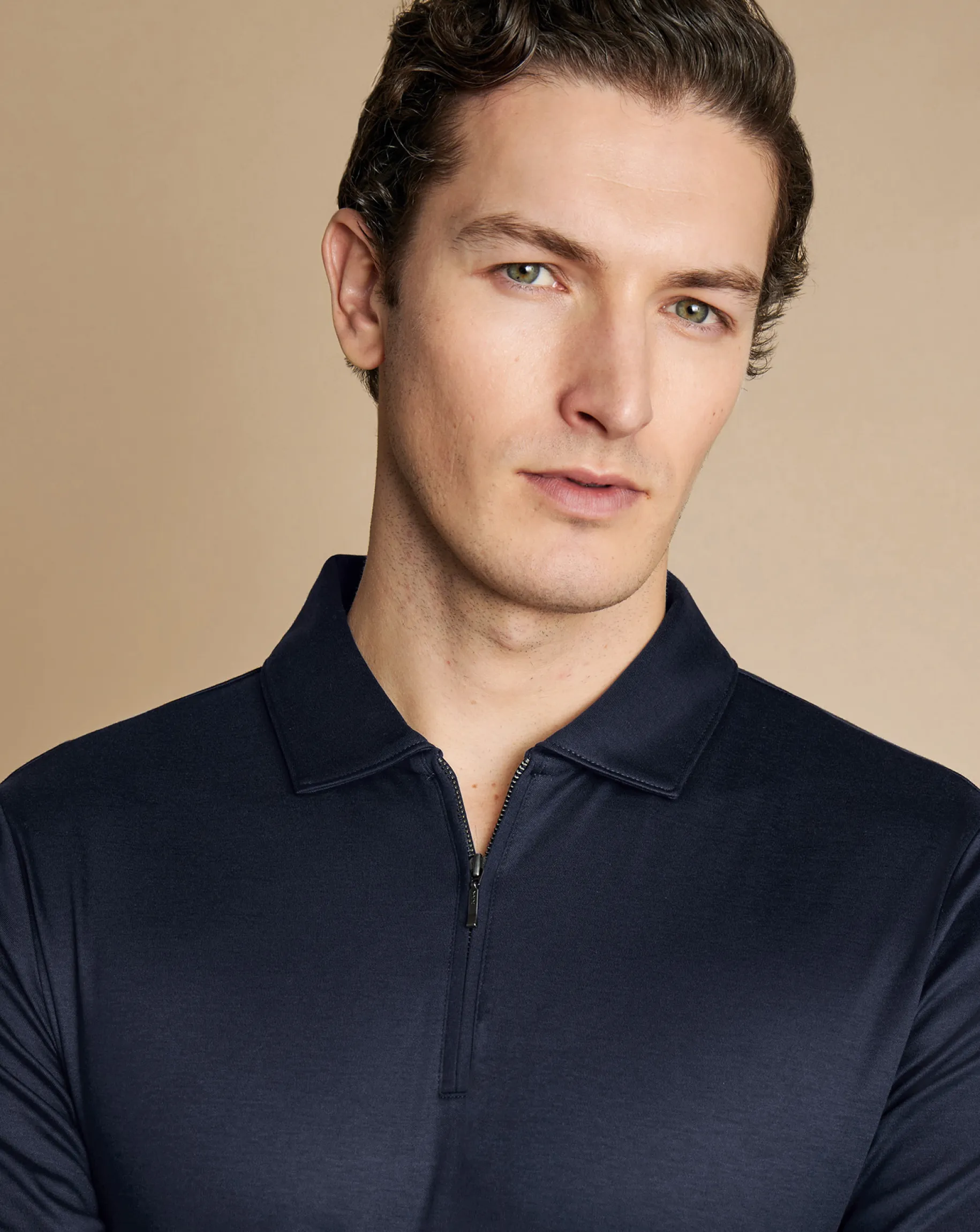 Zip Neck polos|Blue Shirts<Charles Tyrwhitt Zip-Neck Jersey Polo - Navy