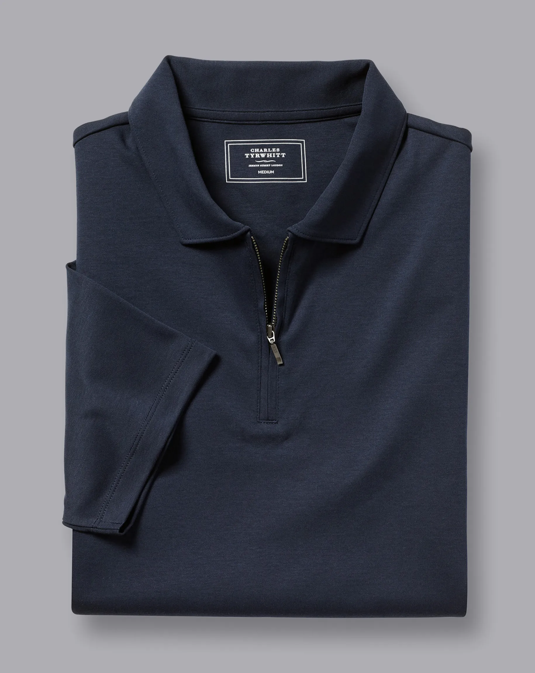 Zip Neck polos|Blue Shirts<Charles Tyrwhitt Zip-Neck Jersey Polo - Navy