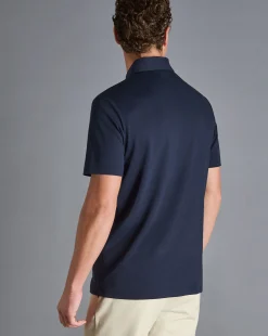 Zip Neck polos|Blue Shirts<Charles Tyrwhitt Zip-Neck Jersey Polo - Navy