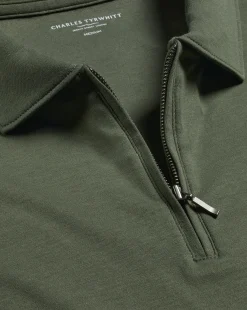 Shirt Sale|Polos<Charles Tyrwhitt Zip-Neck Jersey Polo - Green Olive
