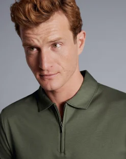 Shirt Sale|Polos<Charles Tyrwhitt Zip-Neck Jersey Polo - Green Olive