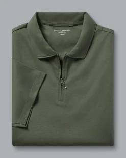 Shirt Sale|Polos<Charles Tyrwhitt Zip-Neck Jersey Polo - Green Olive