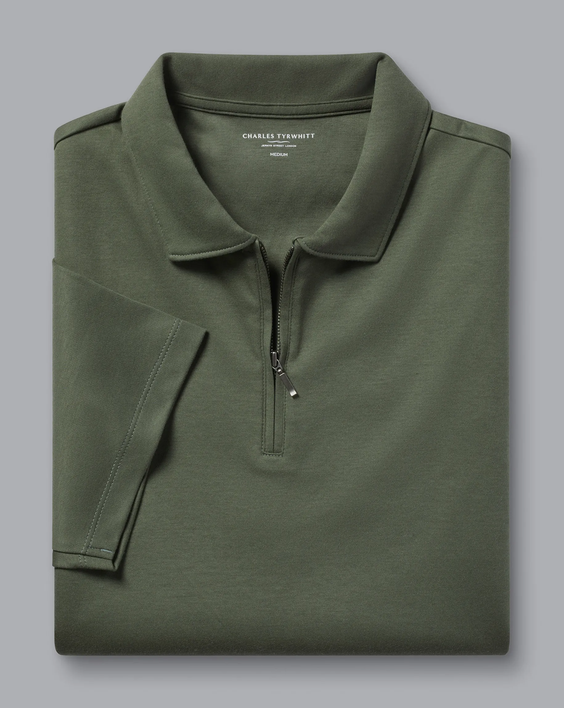 Shirt Sale|Polos<Charles Tyrwhitt Zip-Neck Jersey Polo - Green Olive