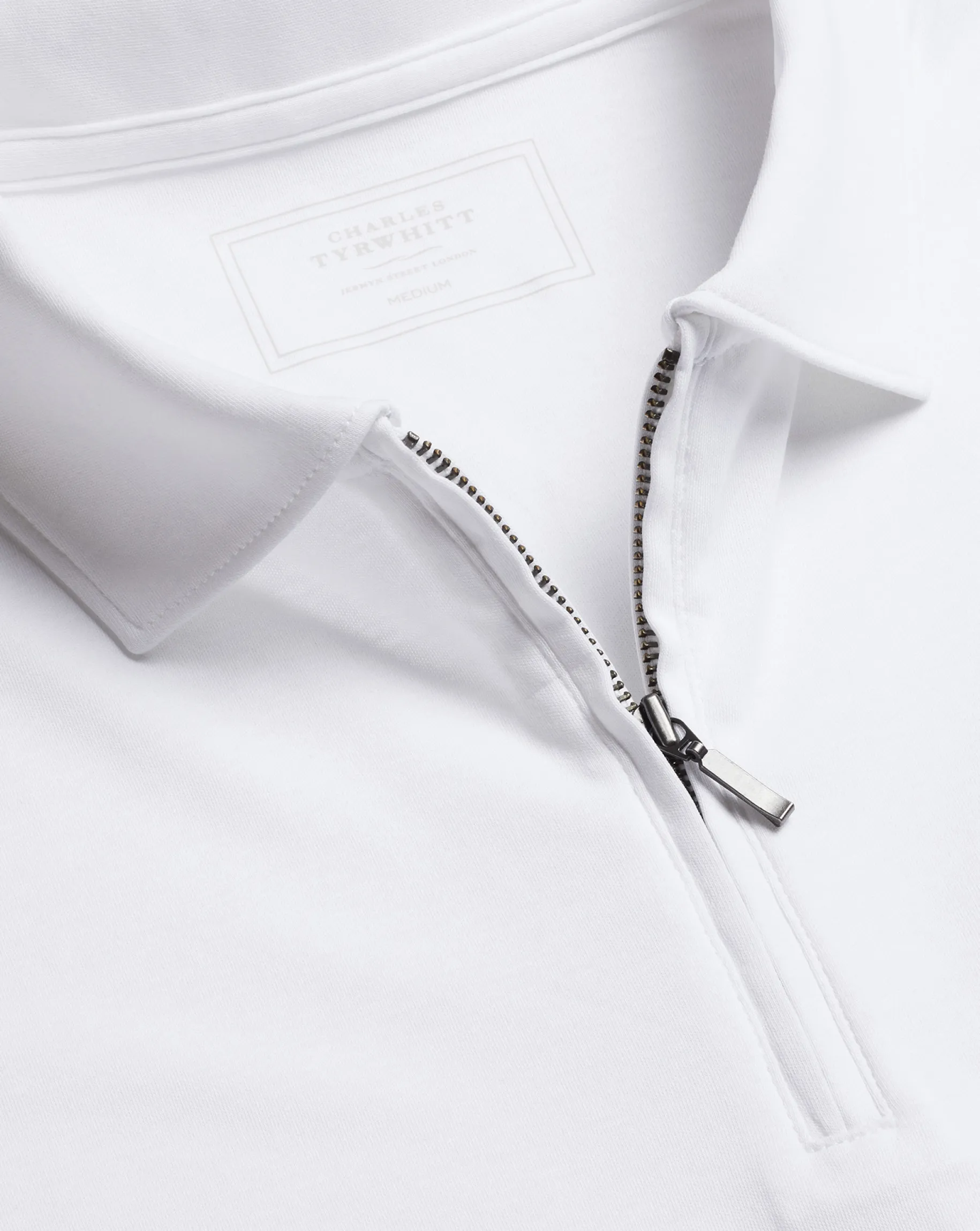 White Shirts|White<Charles Tyrwhitt Zip-Neck Jersey Polo - White