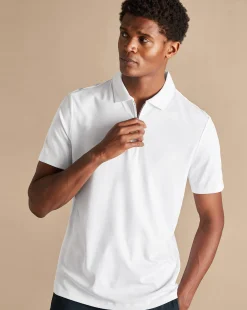 White Shirts|White<Charles Tyrwhitt Zip-Neck Jersey Polo - White