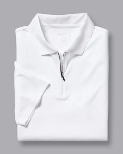 White Shirts|White<Charles Tyrwhitt Zip-Neck Jersey Polo - White