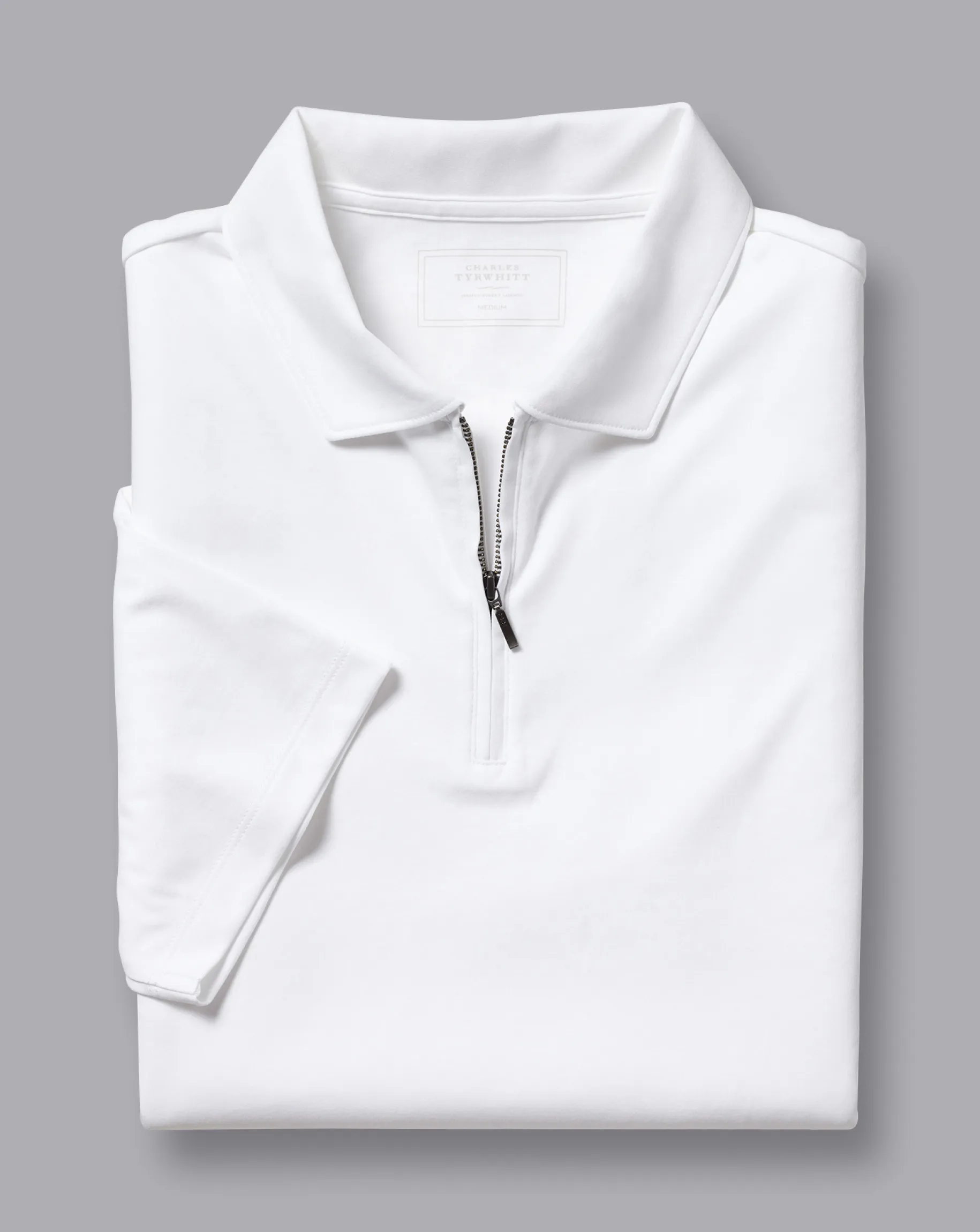 White Shirts|White<Charles Tyrwhitt Zip-Neck Jersey Polo - White