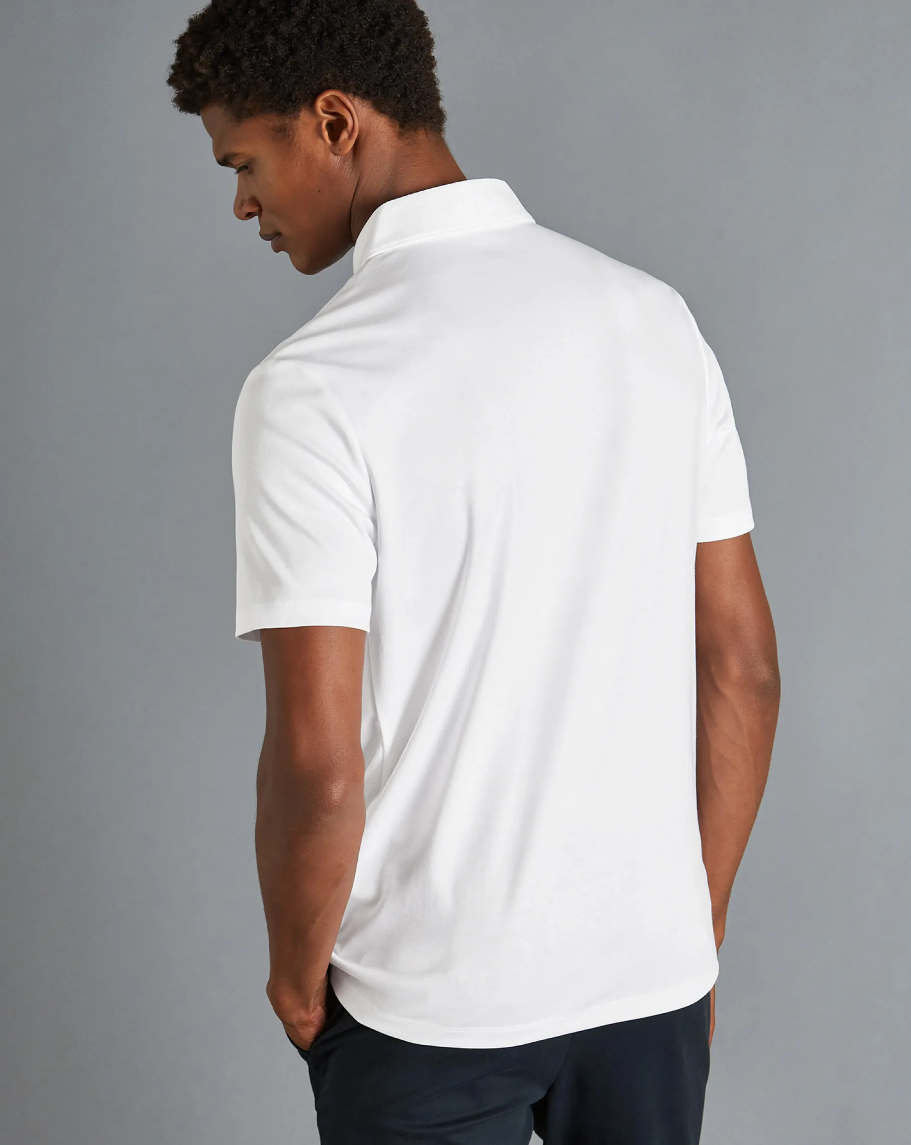 White Shirts|White<Charles Tyrwhitt Zip-Neck Jersey Polo - White